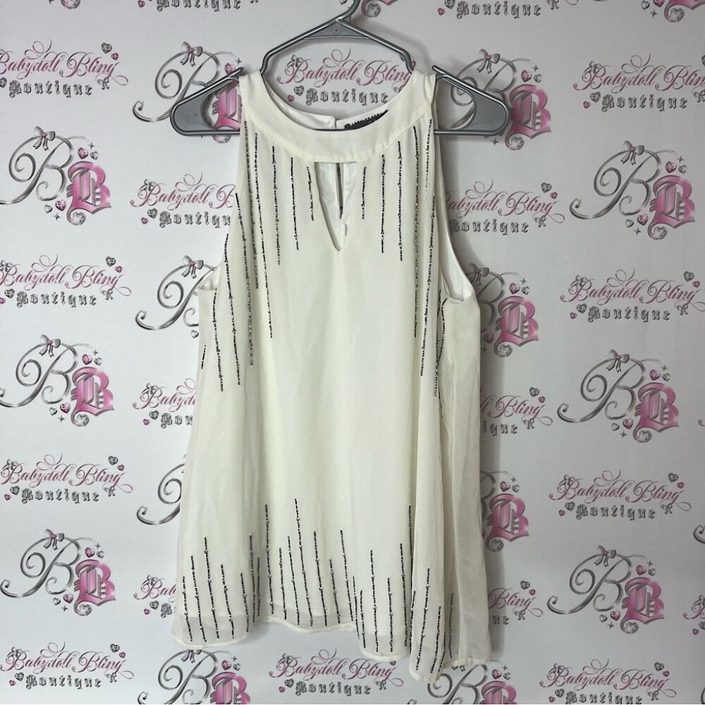 Sloane & Sadie halter tank top embroidered beaded Elegant White Sleeveless Top